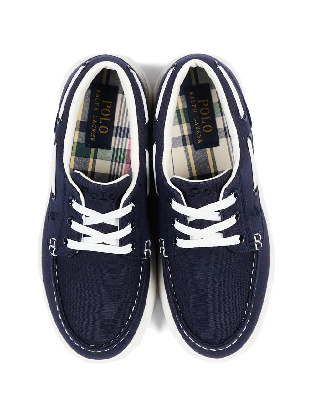 POLO RALPH LAUREN KIDS logo-embroidered lace-up moccasins Blauw