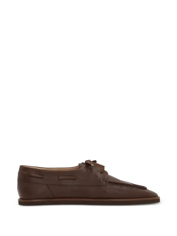 Auralee Lace-up Leather Loafers in Brown