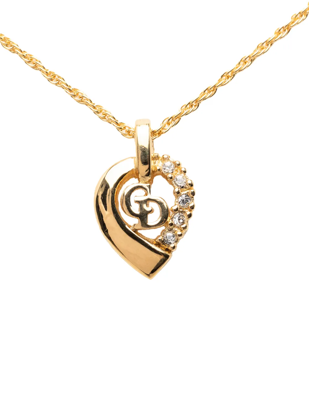 Christian Dior Pre-Owned 20th Century Gold Plated Rhinestone CD Heart Pendant Necklace costume necklace - Oro