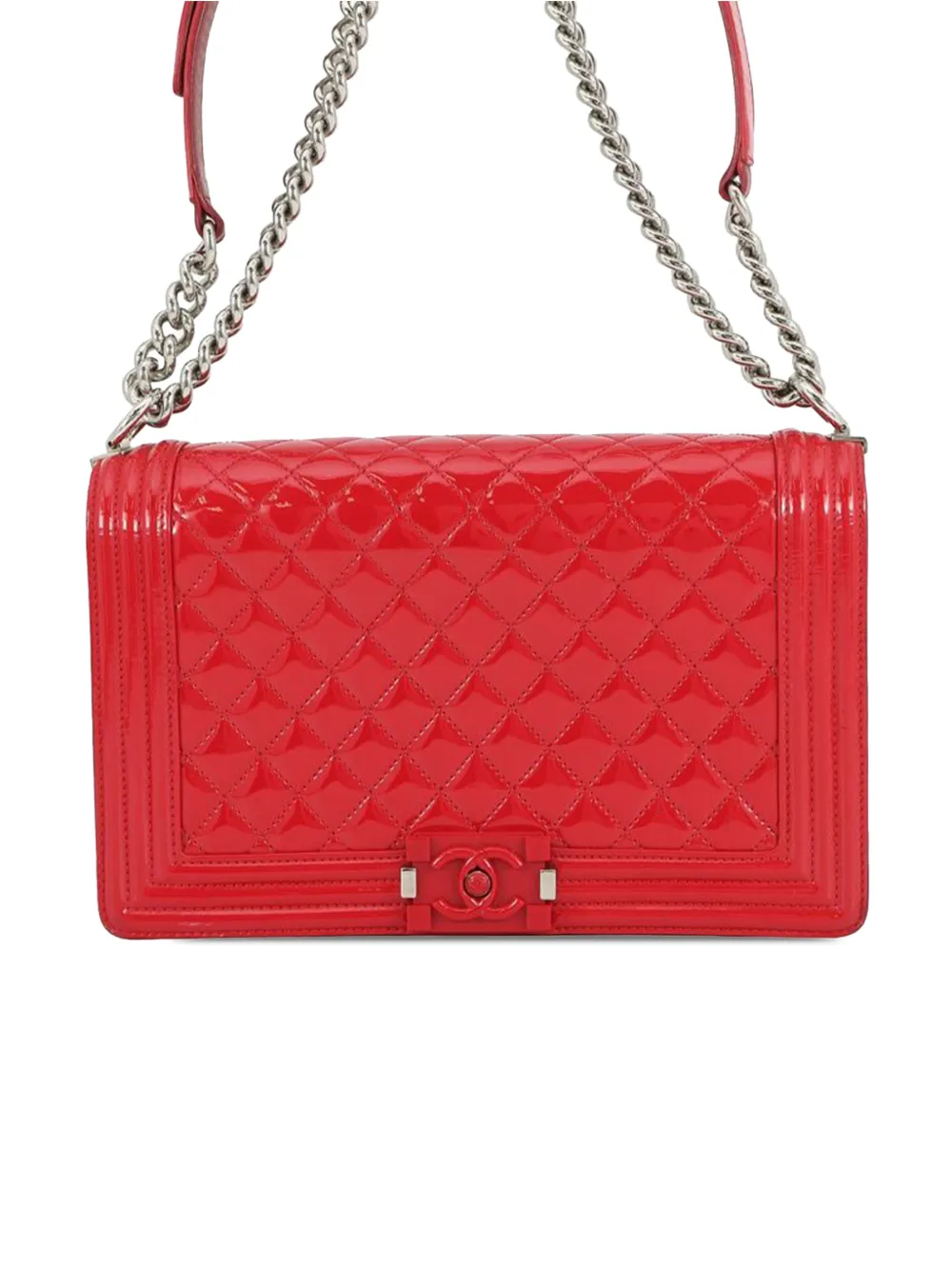 CHANEL Pre-Owned 2014-2015 Medium Quilted Patent Acrylic Boy Flap crossbody bag - Rosso