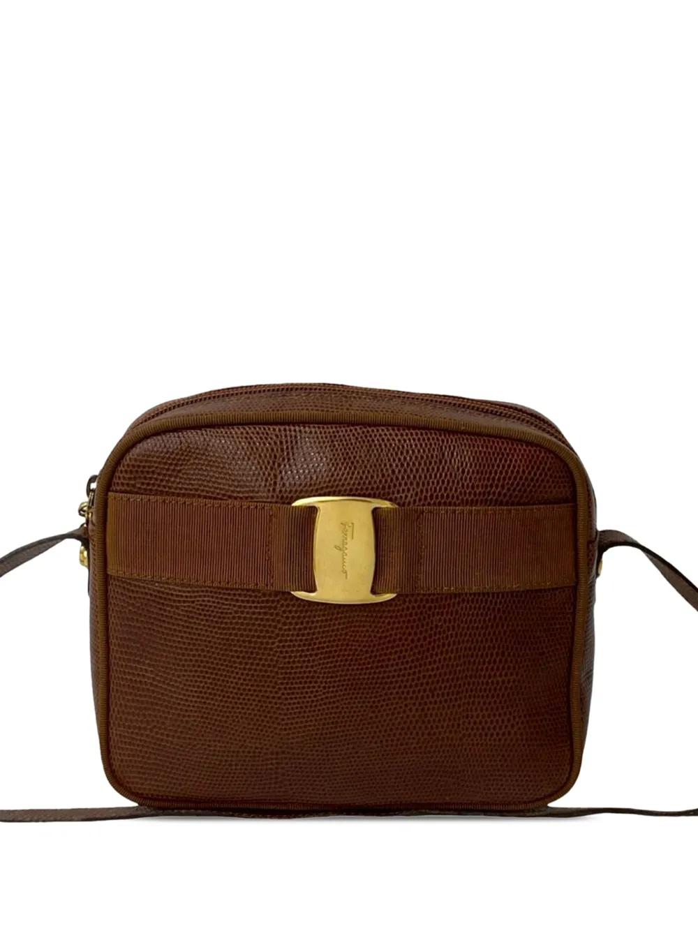 Ferragamo Pre-Owned 1990-2010 Lizard Embossed Leather Vara crossbody bag - Marrone