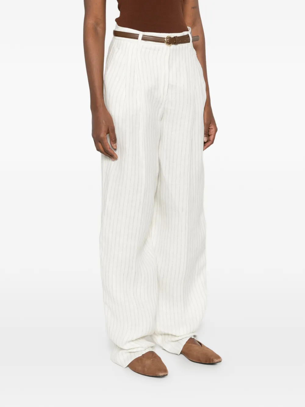 Max Mara Fonte gestreepte broek met ceintuur Beige