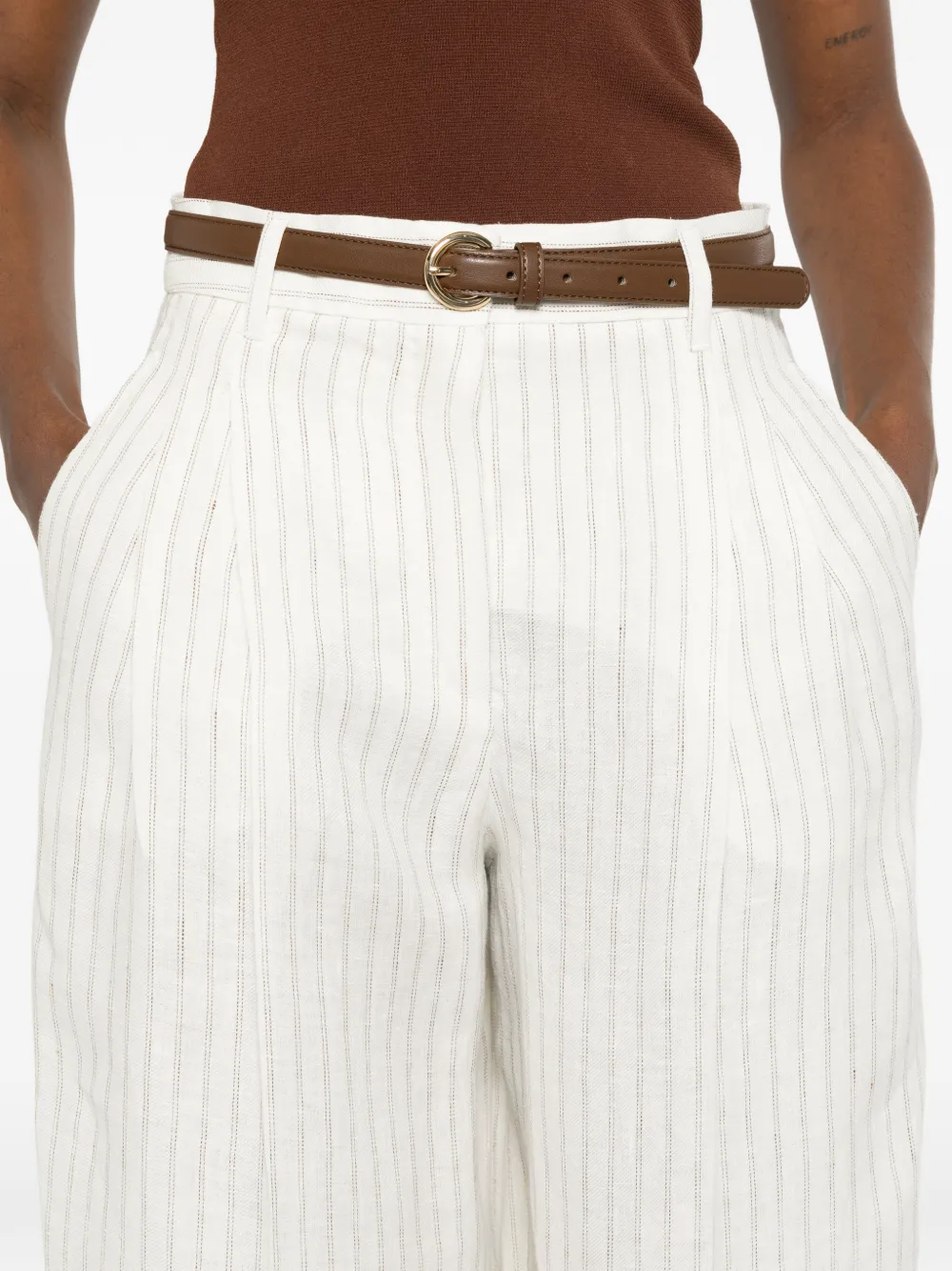 Max Mara Fonte gestreepte broek met ceintuur Beige