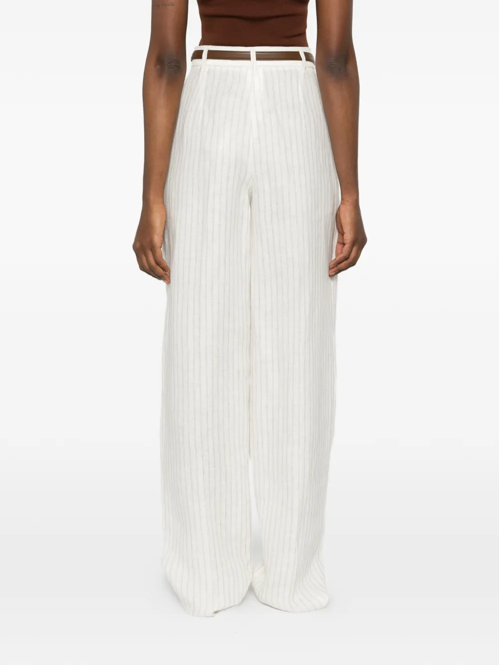 Max Mara Fonte gestreepte broek met ceintuur Beige