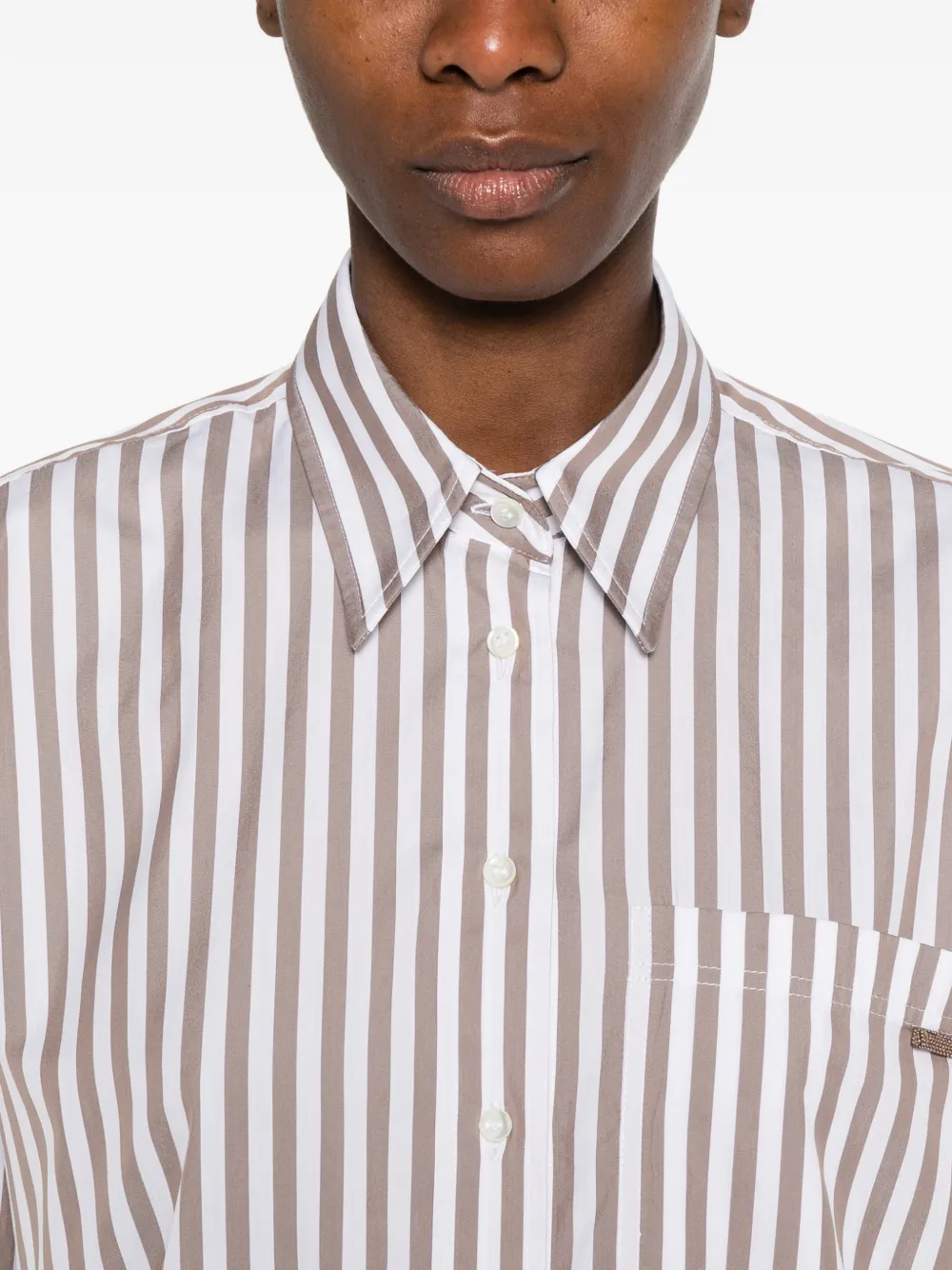 Brunello Cucinelli Gestreept blouse met zak Bruin