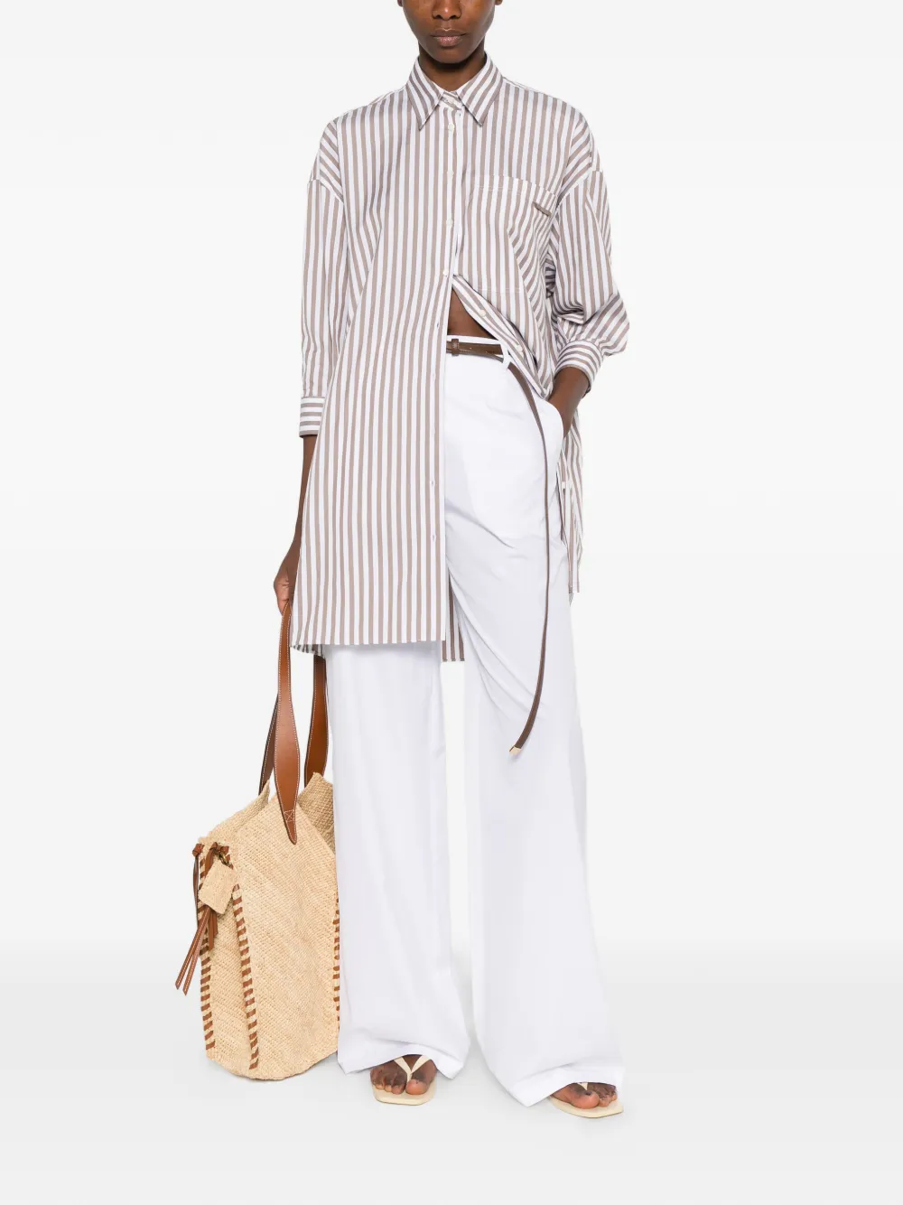 Brunello Cucinelli Gestreept blouse met zak Bruin