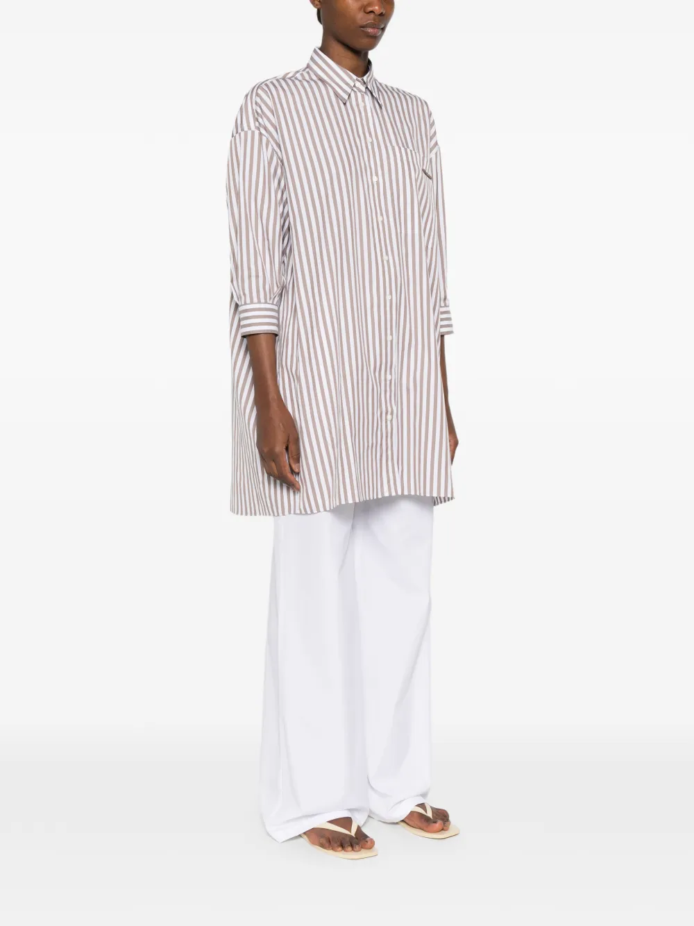 Brunello Cucinelli Gestreept blouse met zak Bruin
