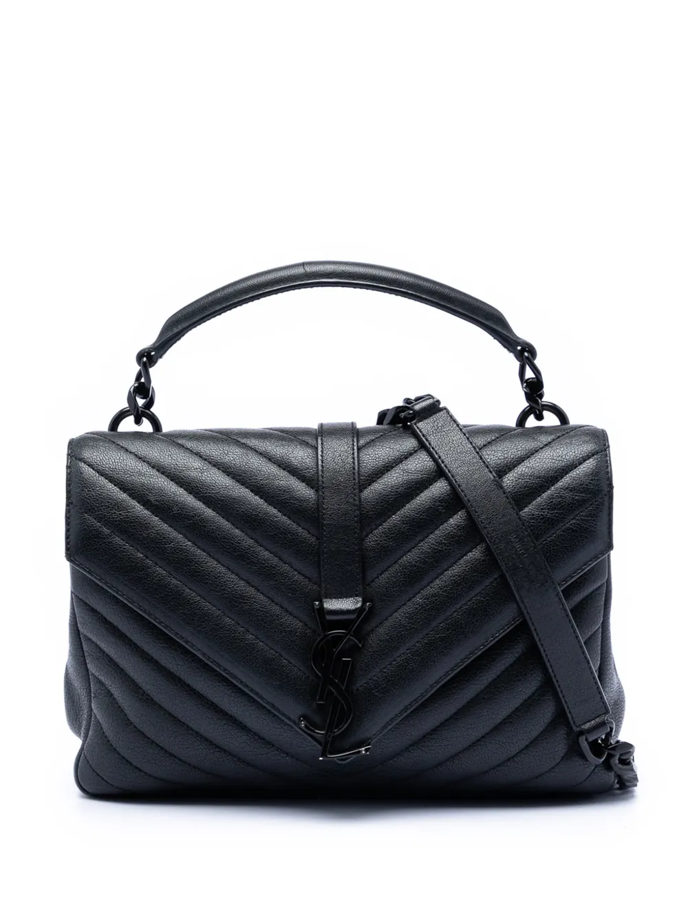 Saint Laurent Pre-Owned 2016 Medium Chevron Sheepskin Monogram College satchel - Schwarz