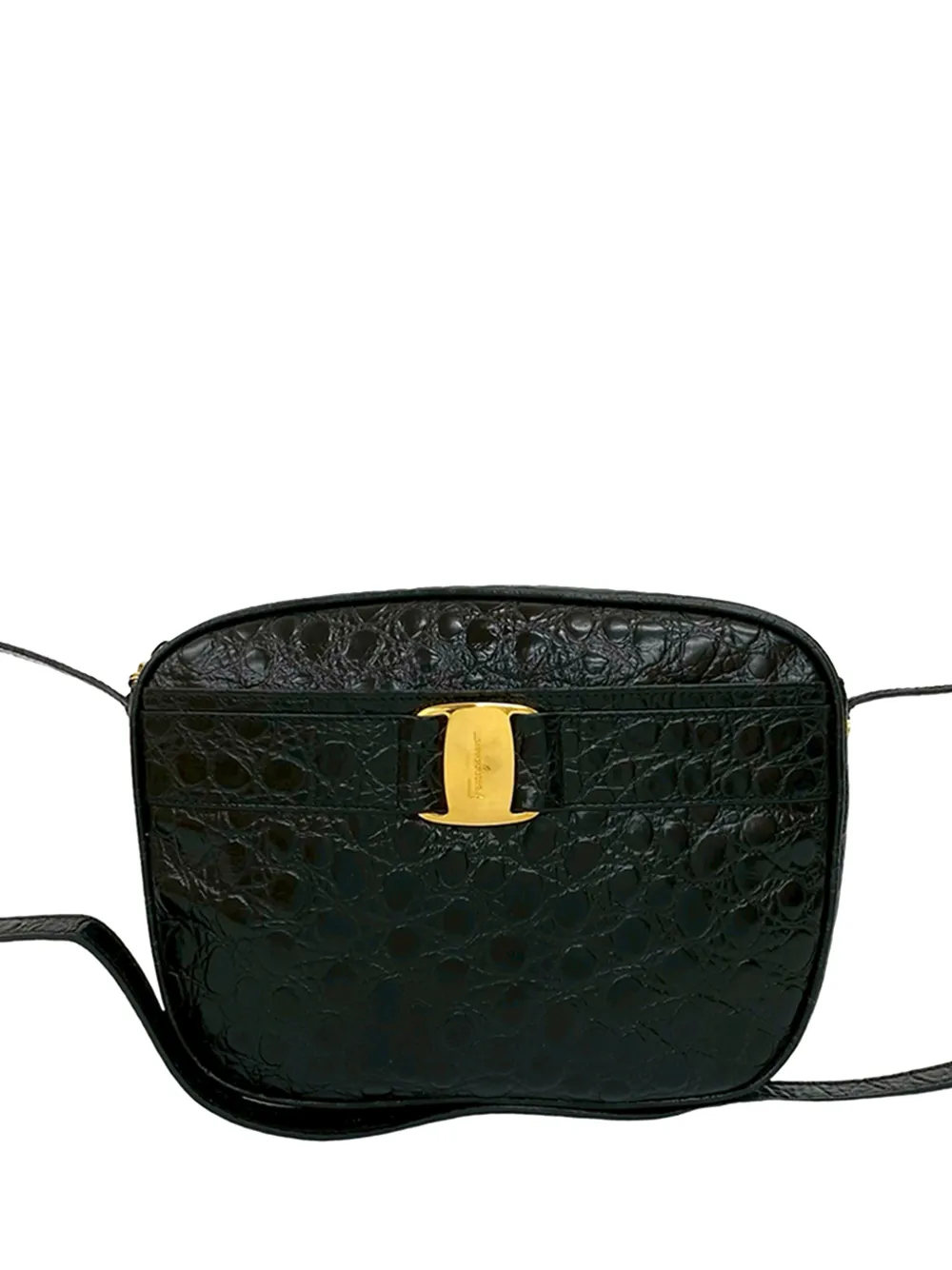 Ferragamo Pre-Owned 2000-2025 Croc Embossed Leather Vara crossbody bag - Nero