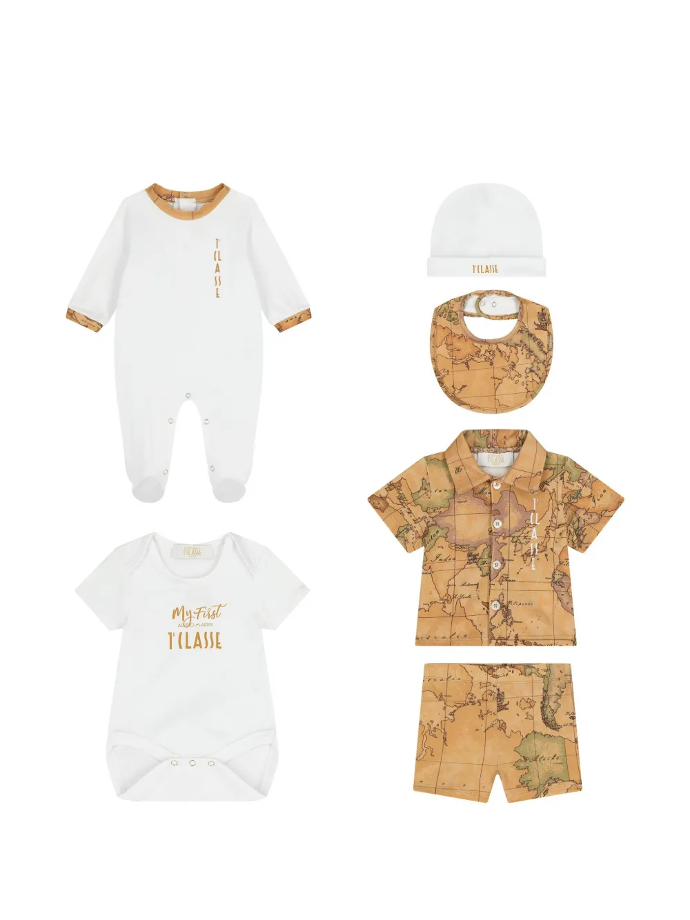 Alviero Martini Kids Strampler mit Geo Map-Print (6er-Set) - Weiß