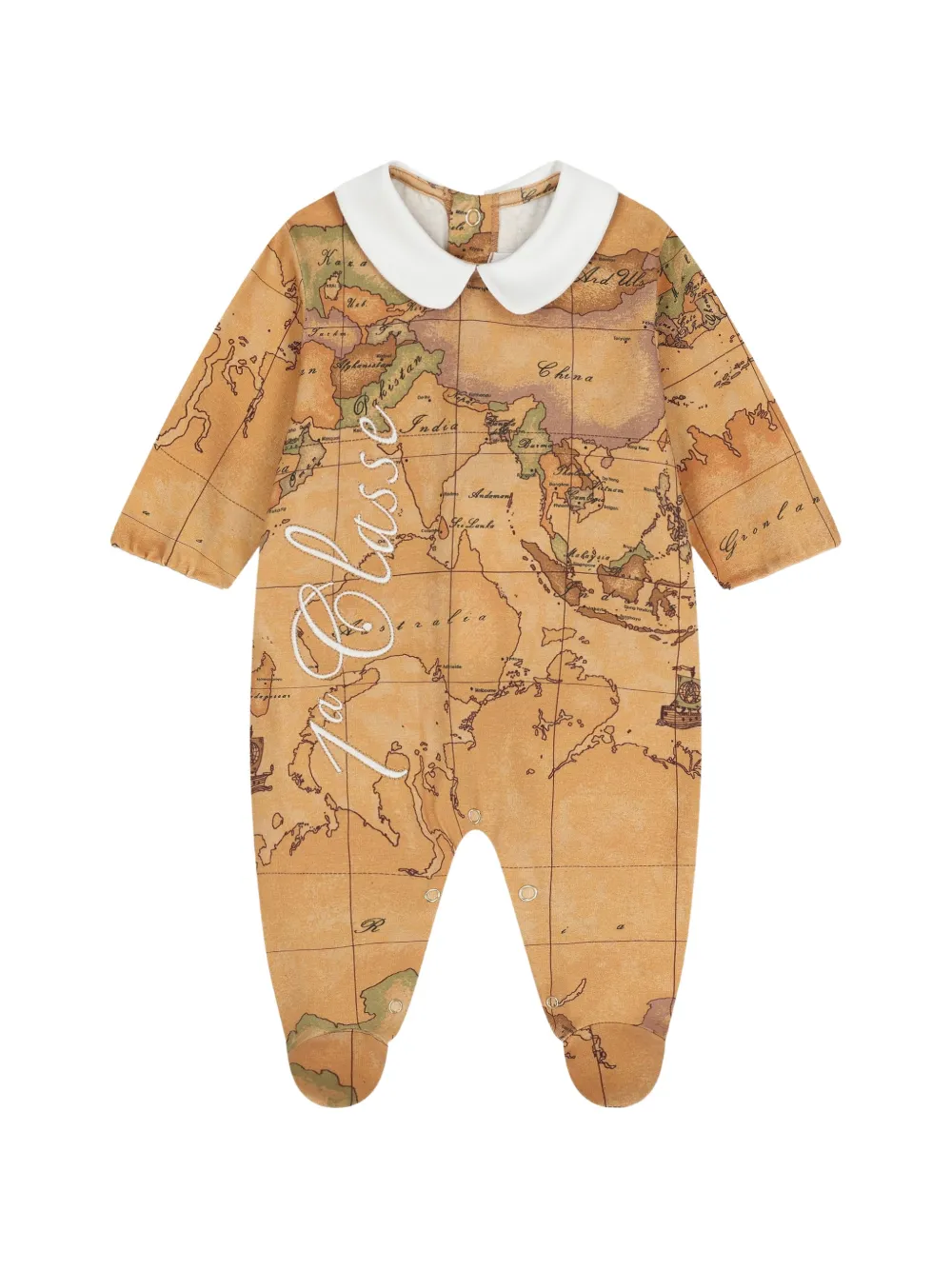 Alviero Martini Kids Vier Geo Map rompers met print Beige