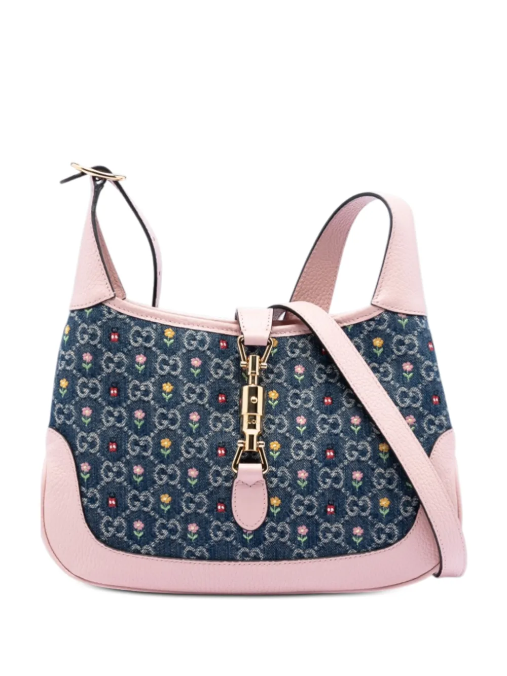 Gucci Pre-Owned 2016-2026 Limited Edition Small GG Denim Embroidered Floral Jackie 1961 crossbody bag - Rosa