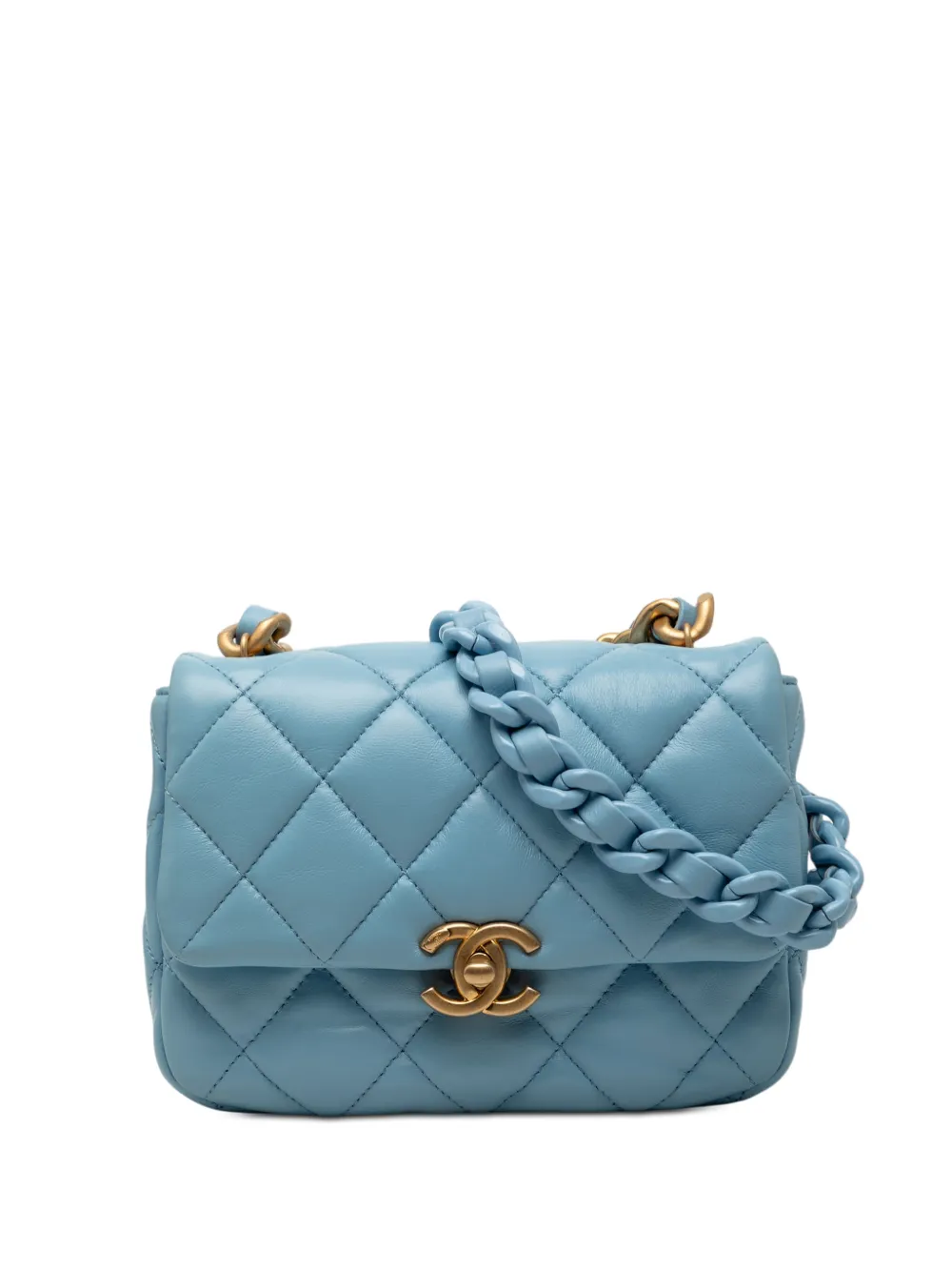 CHANEL Pre-Owned 2021-2025 Mini Quilted Lambskin Lacquered Chain Flap crossbody bag - Blu