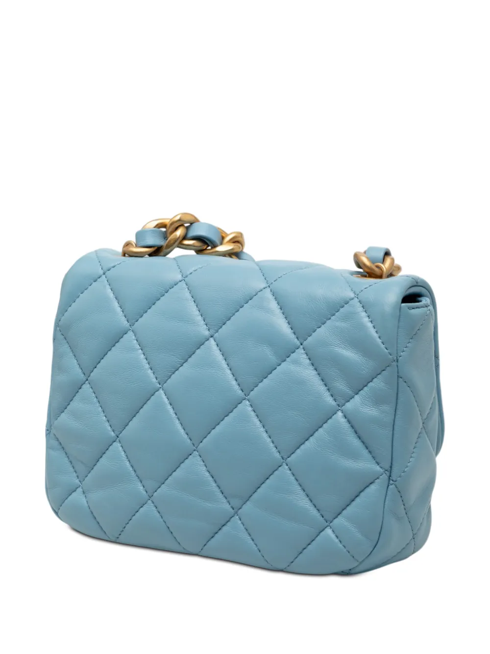  Chanel Pre-owned Mini Sac à Bandoulière Chain Flap En Peau D'agneau à Effet Laqué (2021-2025) - Bleu 