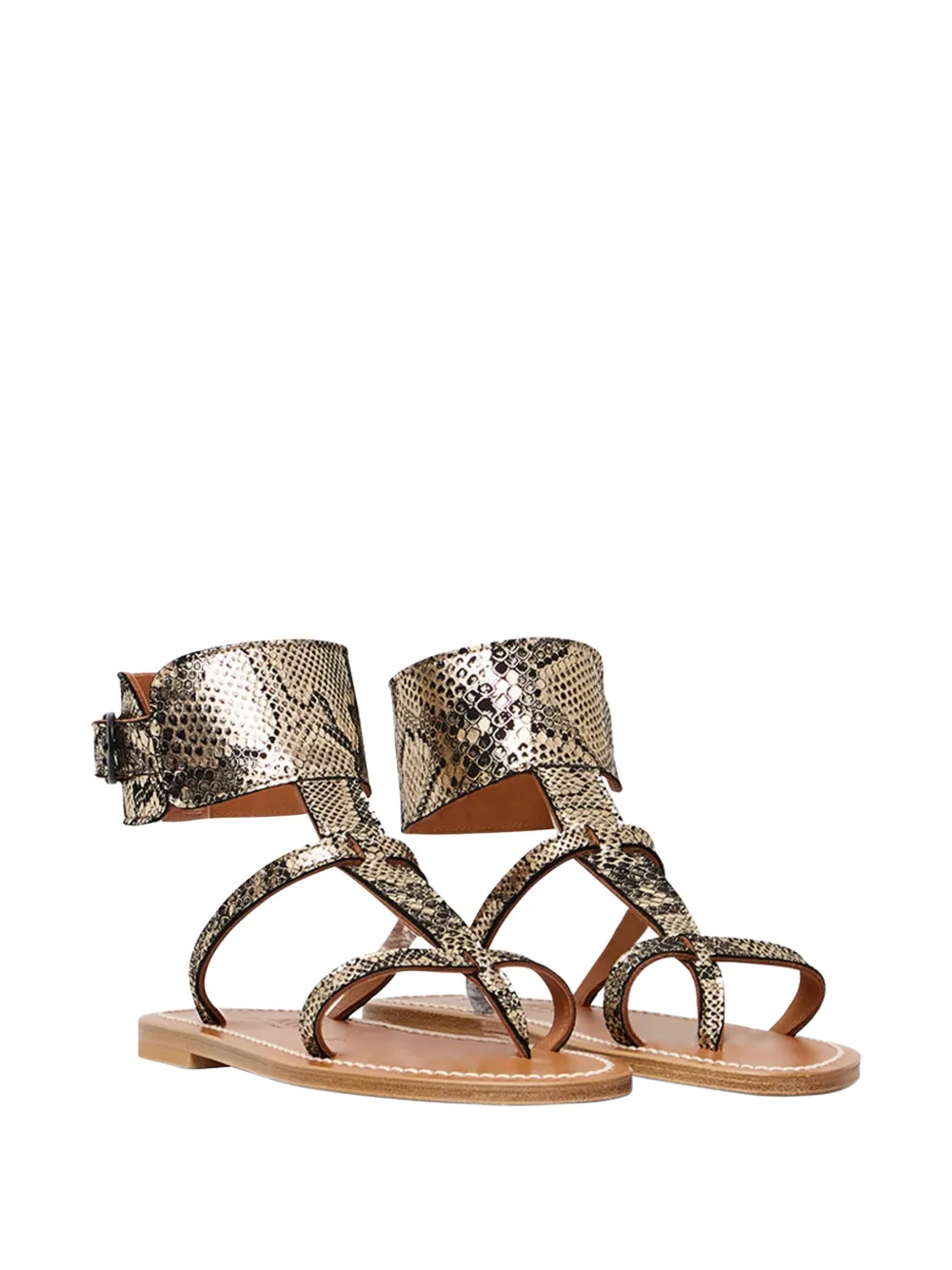 K. Jacques Caravelle snakeskin-effect leather flat sandals Goud