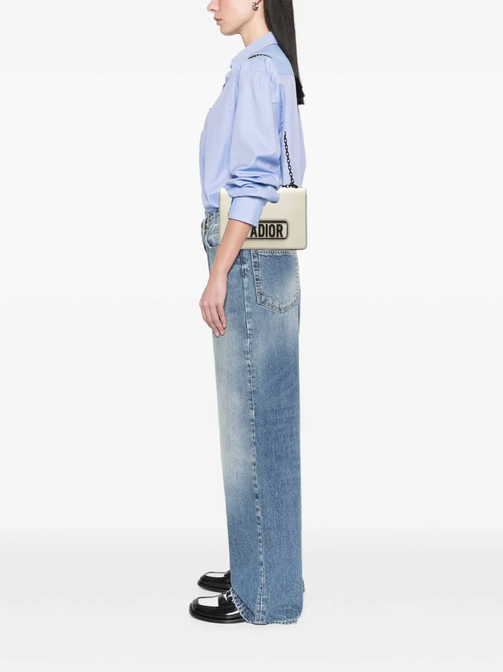  Christian Dior Pre-owned Sac Porté épaule Jadior Format Moyen En Cuir De Veau à Rabat Et Chaîne (2018) - Noir 