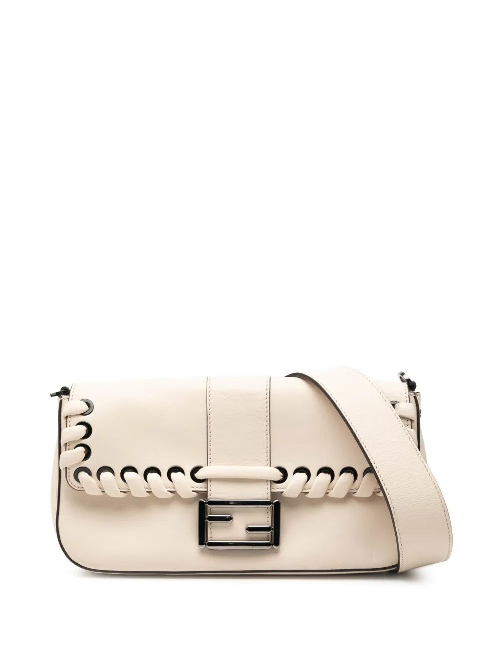 Fendi Pre-Owned 2010-2026 Whipstitch Leather Baguette crossbody bag - Bianco