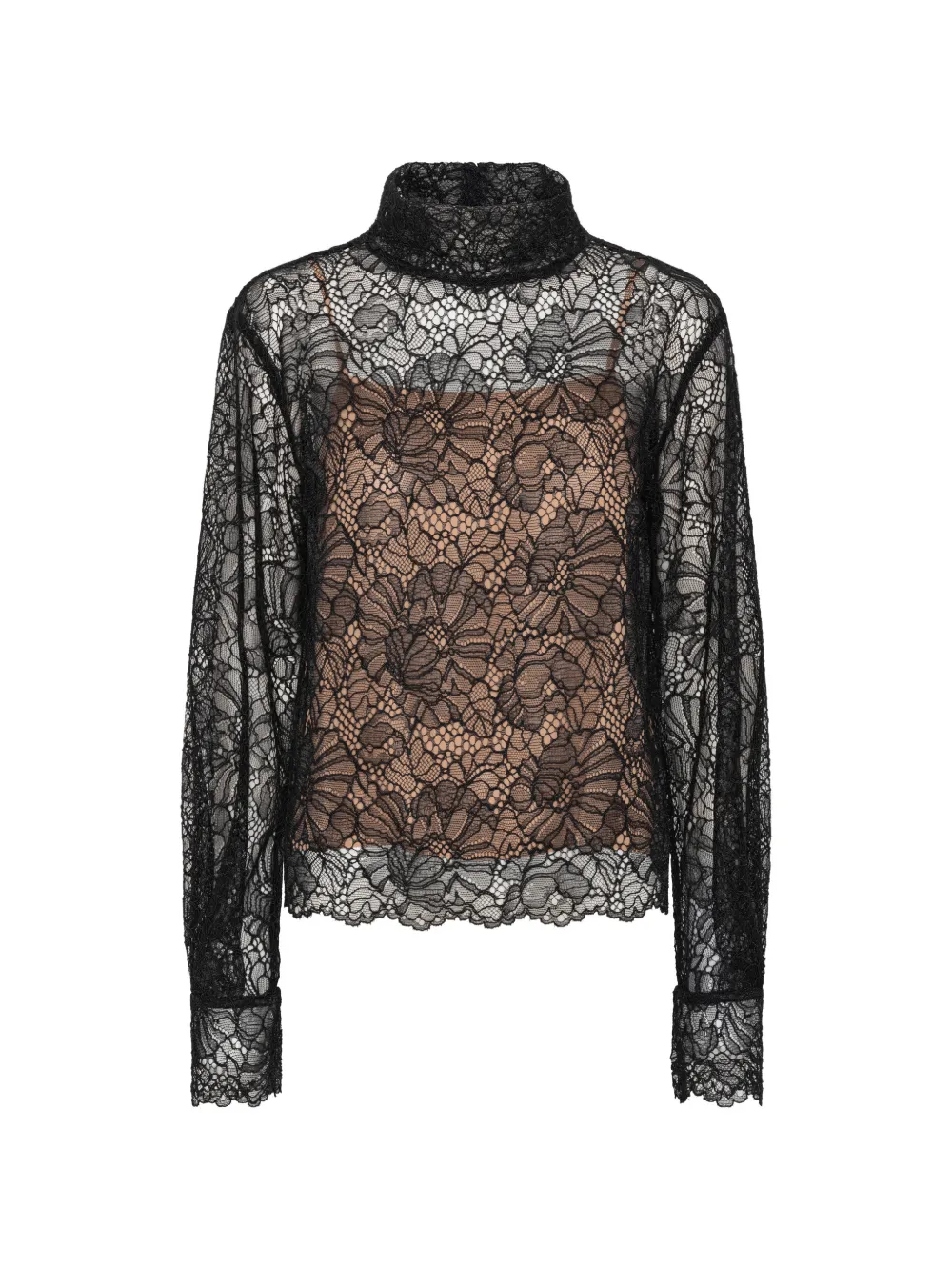 ROTATE BIRGER CHRISTENSEN Abito midi a maniche lunghe con pizzo - Nero