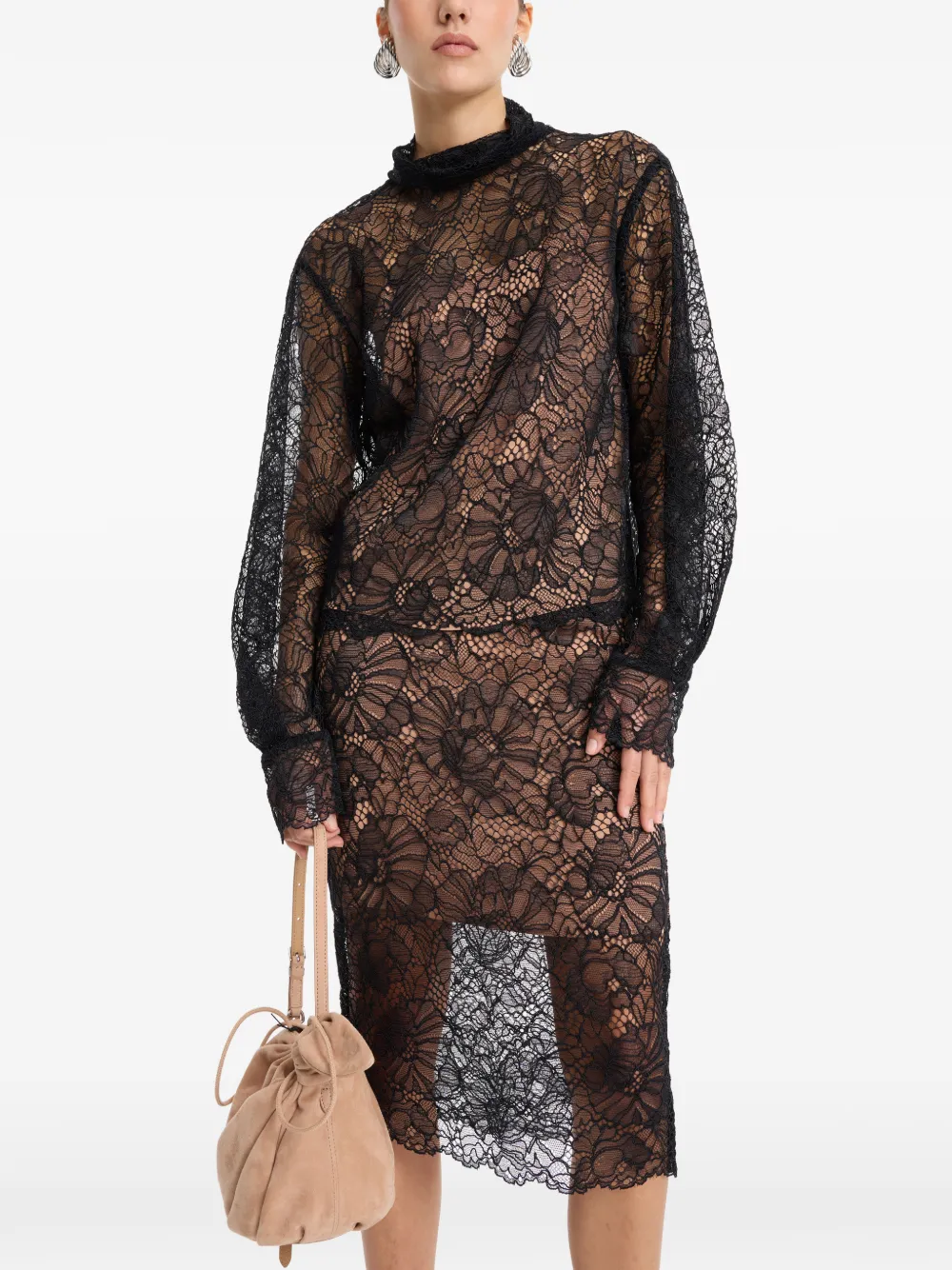 ROTATE BIRGER CHRISTENSEN Midi-jurk met lange mouwen Zwart