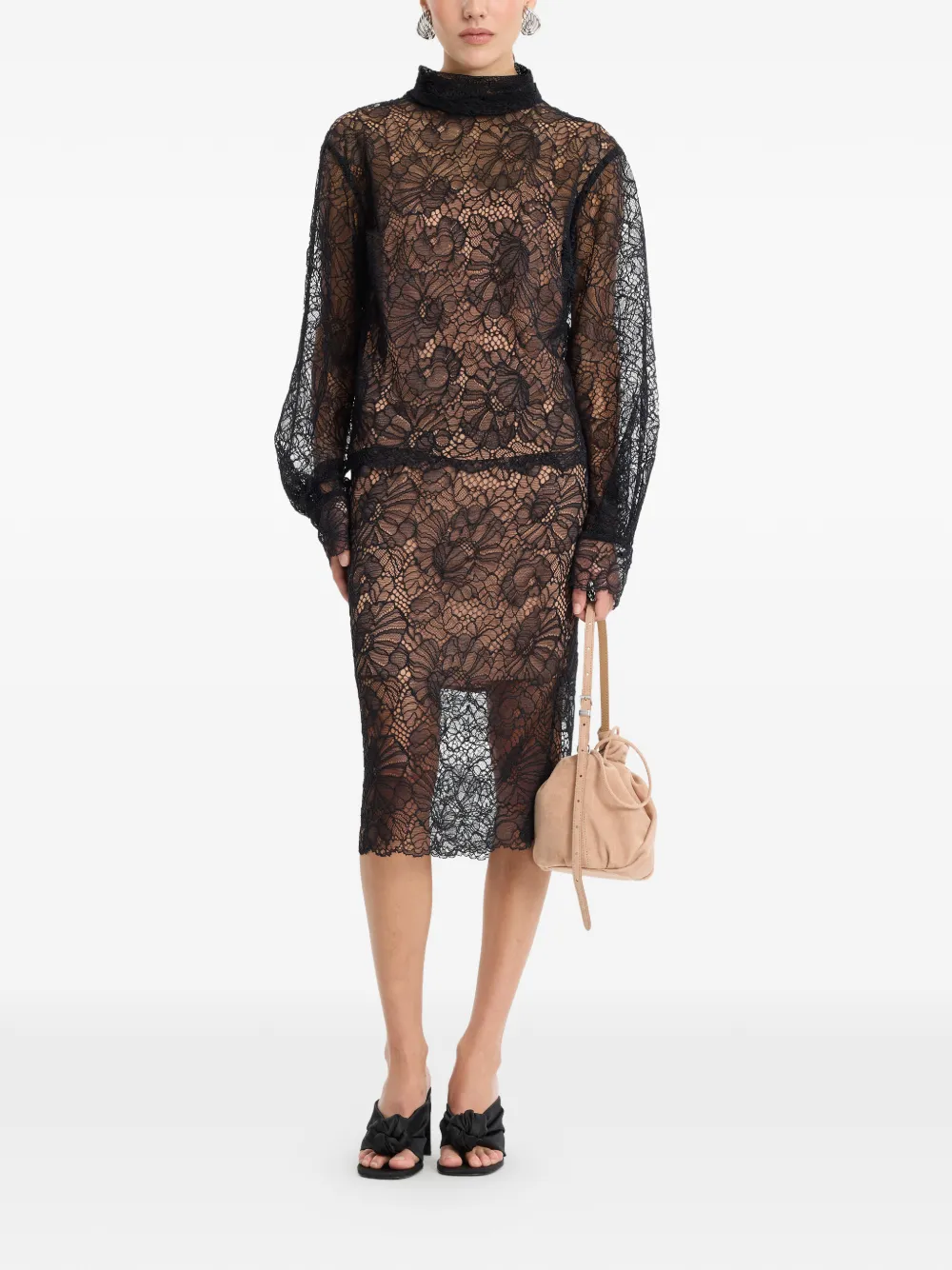 ROTATE BIRGER CHRISTENSEN Midi-jurk met lange mouwen Zwart