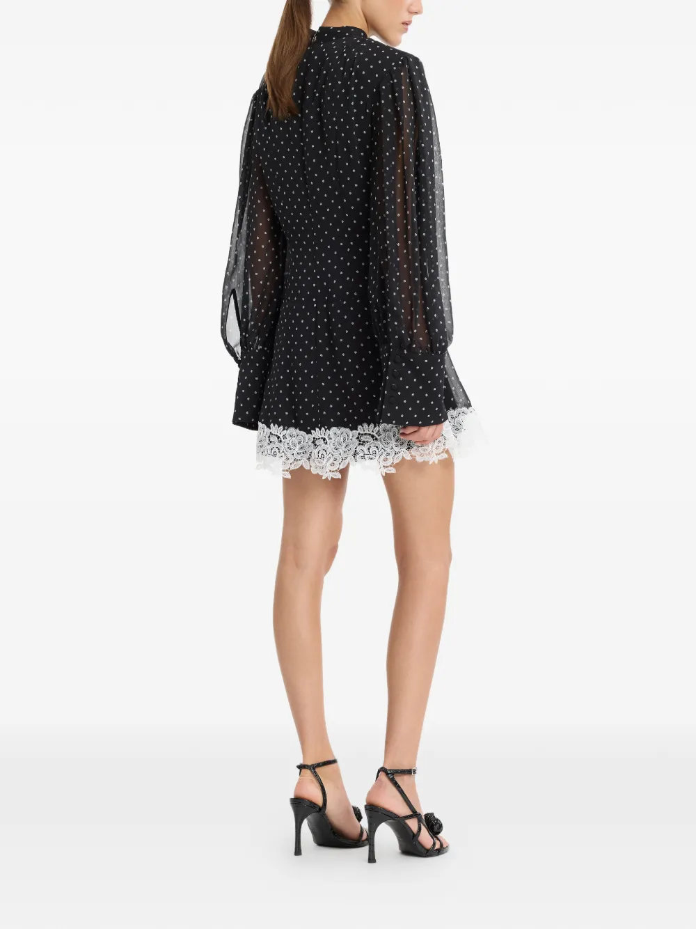 ROTATE BIRGER CHRISTENSEN Mini-jurk met kanten detail en lange mouwen Zwart