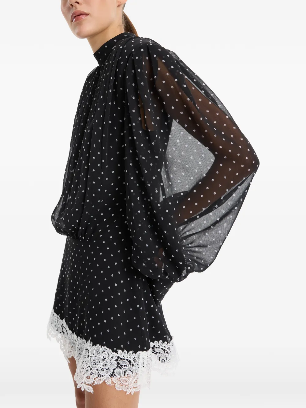 ROTATE BIRGER CHRISTENSEN Mini-jurk met kanten detail en lange mouwen Zwart