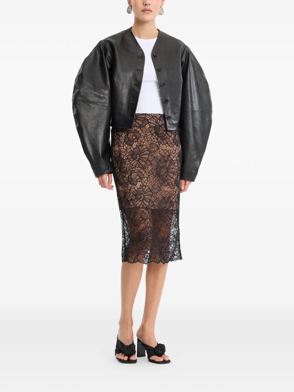 ROTATE BIRGER CHRISTENSEN Leren jack met knoop Zwart