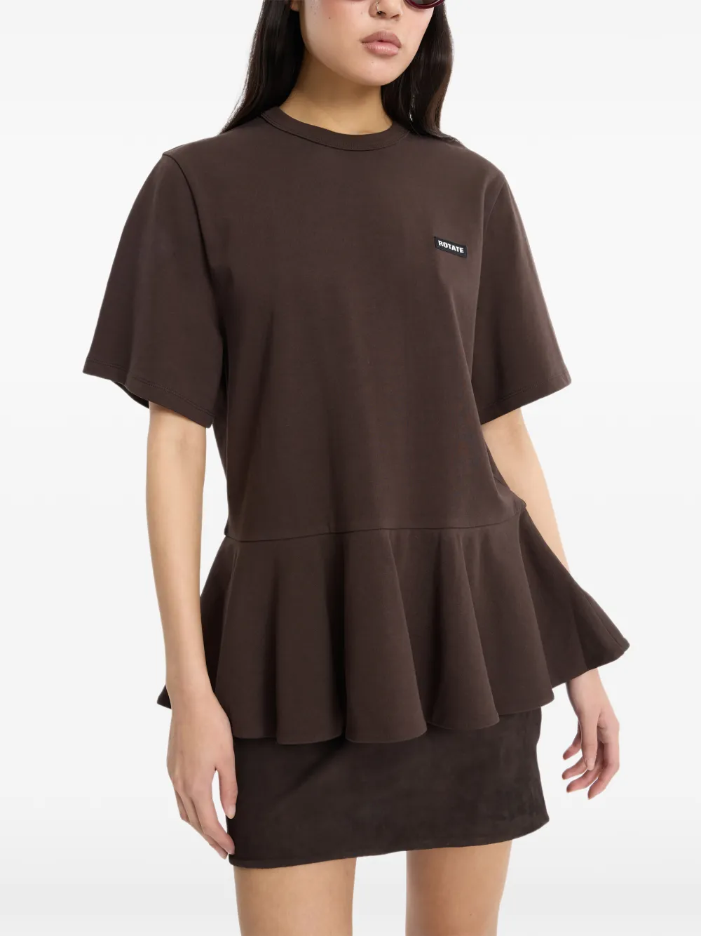 ROTATE BIRGER CHRISTENSEN T-shirt con volant - Marrone