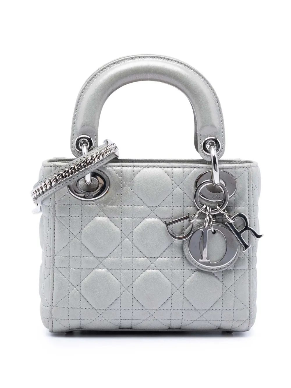 Christian Dior Pre-Owned 2015 Mini Iridescent Lambskin Cannage Lady Dior satchel - Argento