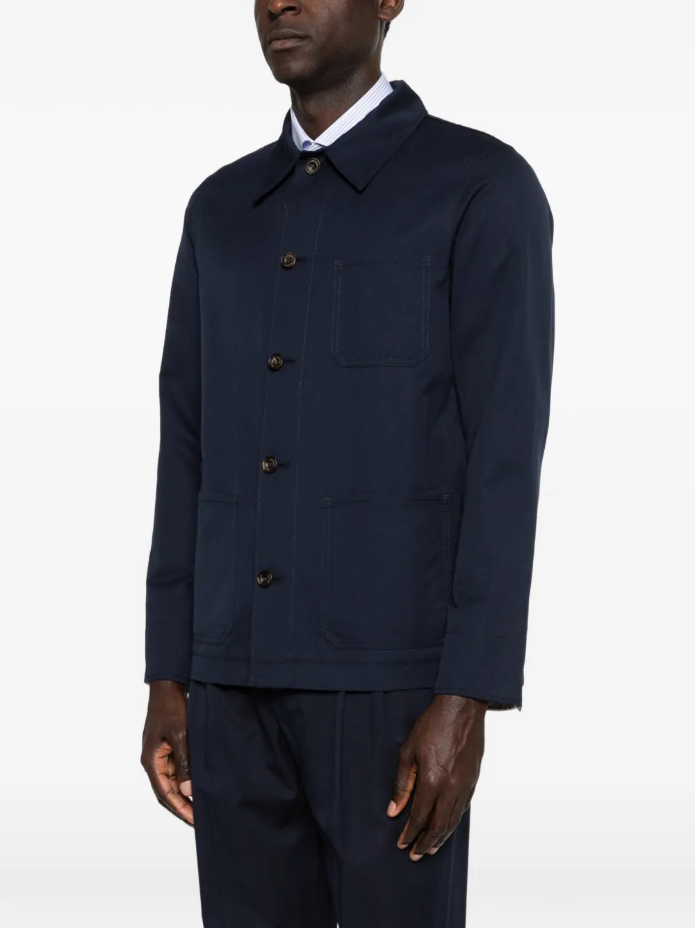 Jacob Cohën Buttoned Pocket Jacket in Blue, view 3