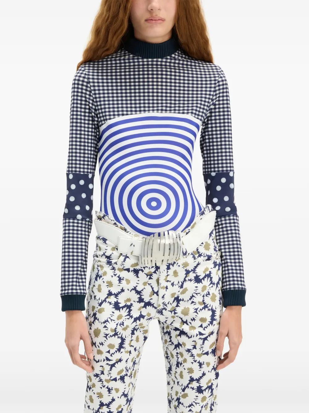 Jean Paul Gaultier Top met gingham ruit en lange mouwen Blauw