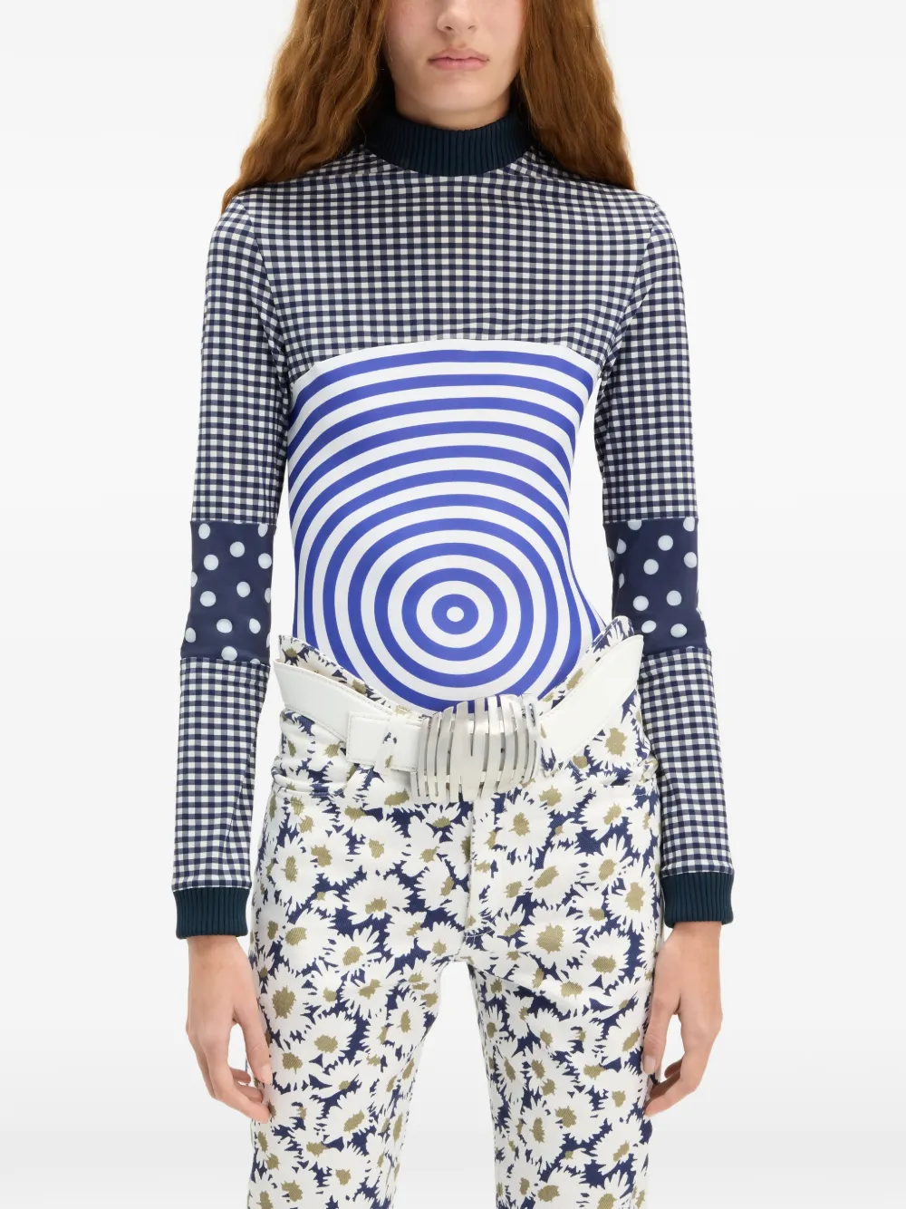 Jean Paul Gaultier Top met gingham ruit en lange mouwen Blauw