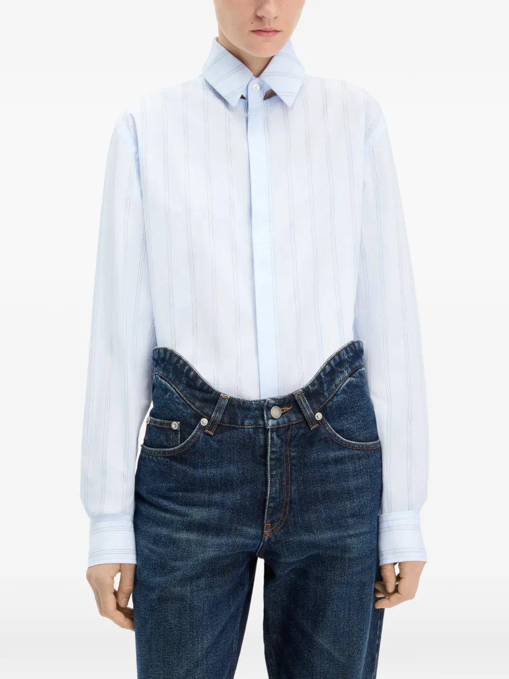 Jean Paul Gaultier Krijtstreep blouse met bandkraag Blauw