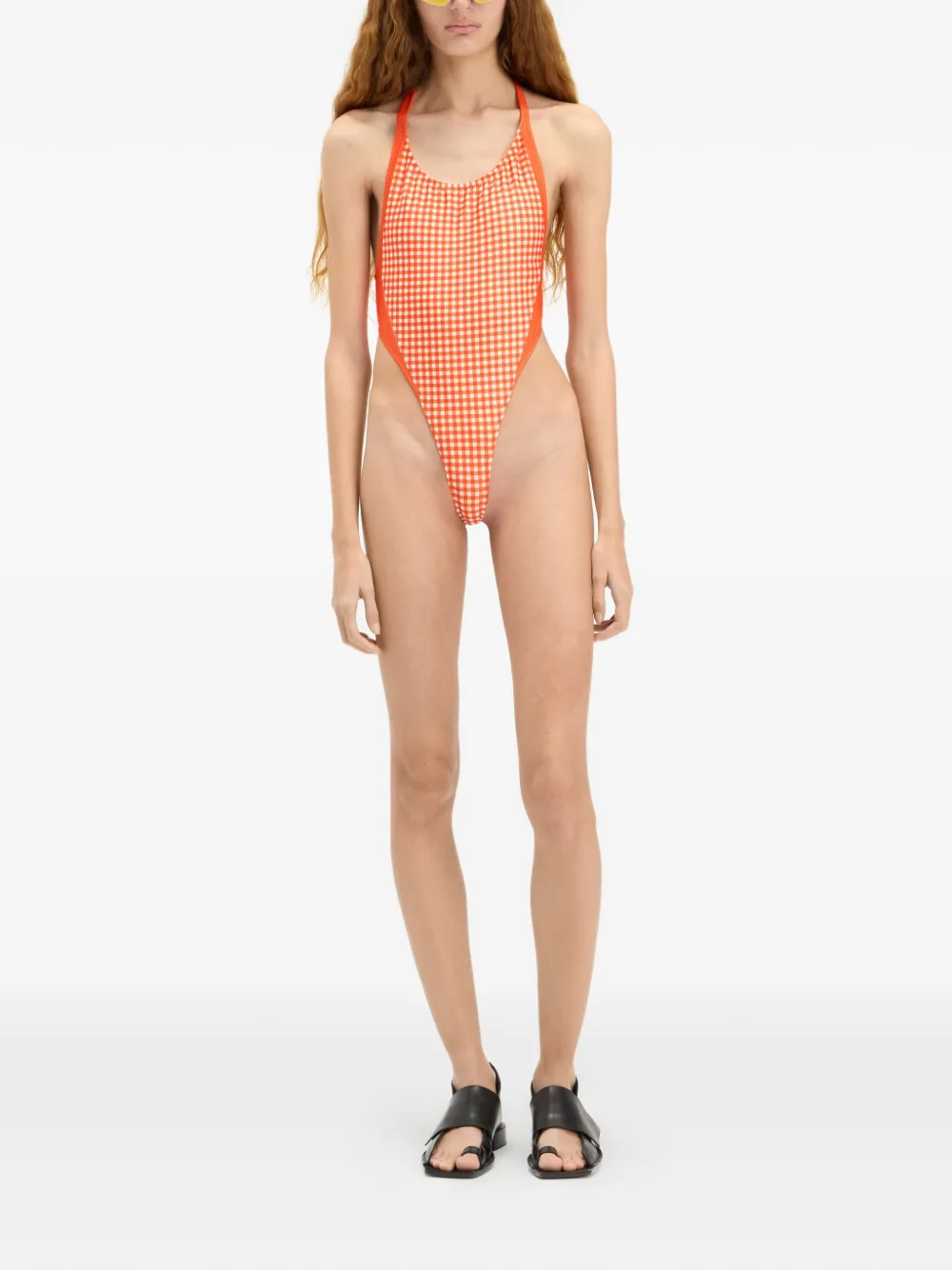Jean Paul Gaultier Badpak met open rug en gingham ruit Oranje