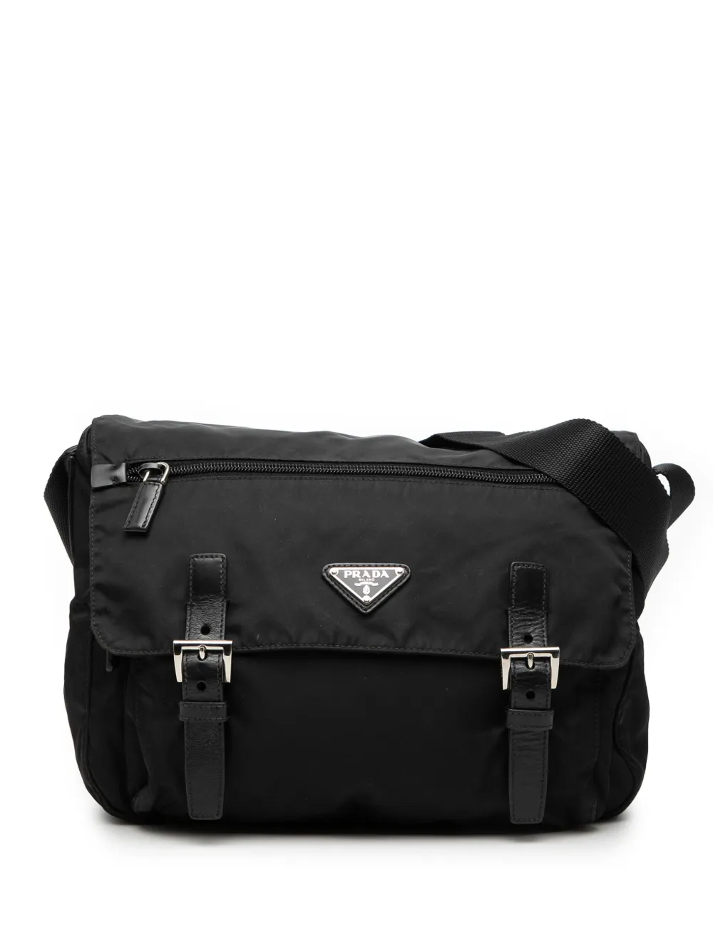 Prada Pre-Owned 2013-2026 Tessuto Zip Double Buckle Messenger Bag crossbody bag - Nero