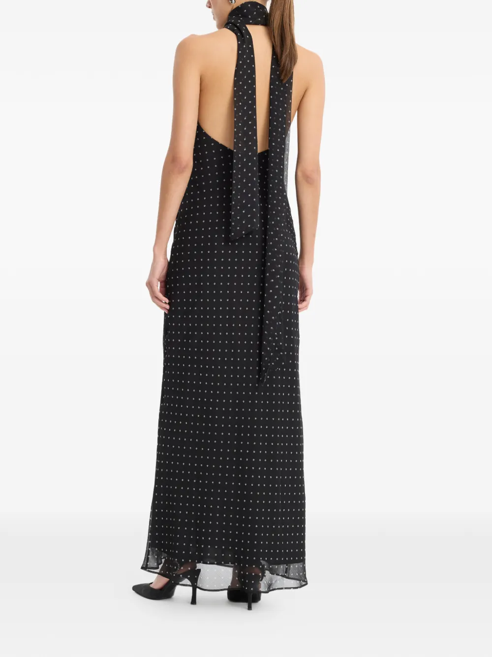 ROTATE BIRGER CHRISTENSEN Chiffon jurk met halternek Zwart