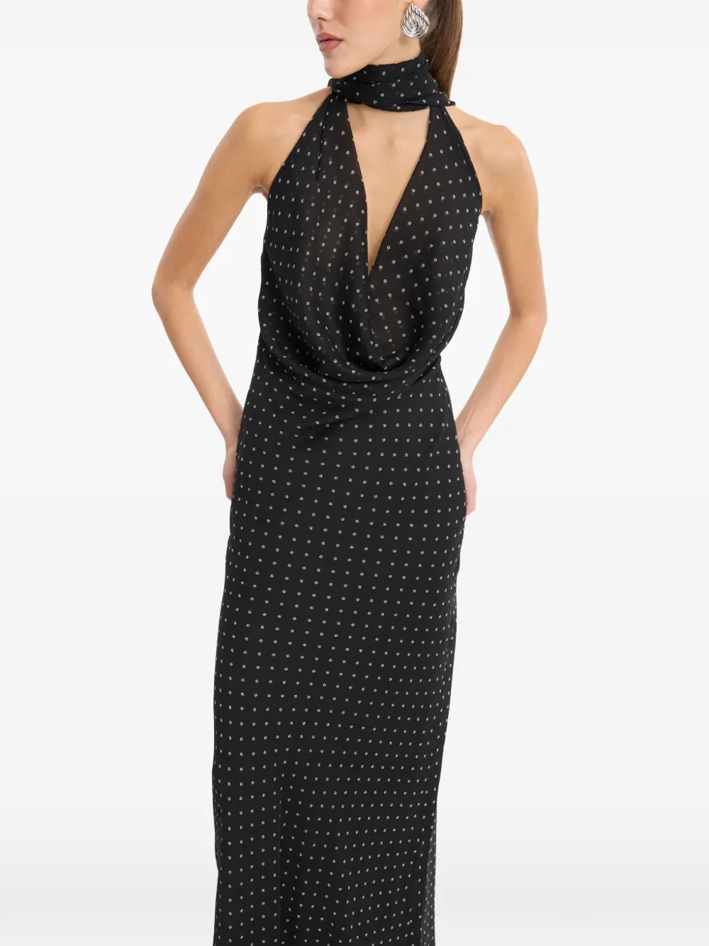 ROTATE BIRGER CHRISTENSEN Chiffon jurk met halternek Zwart