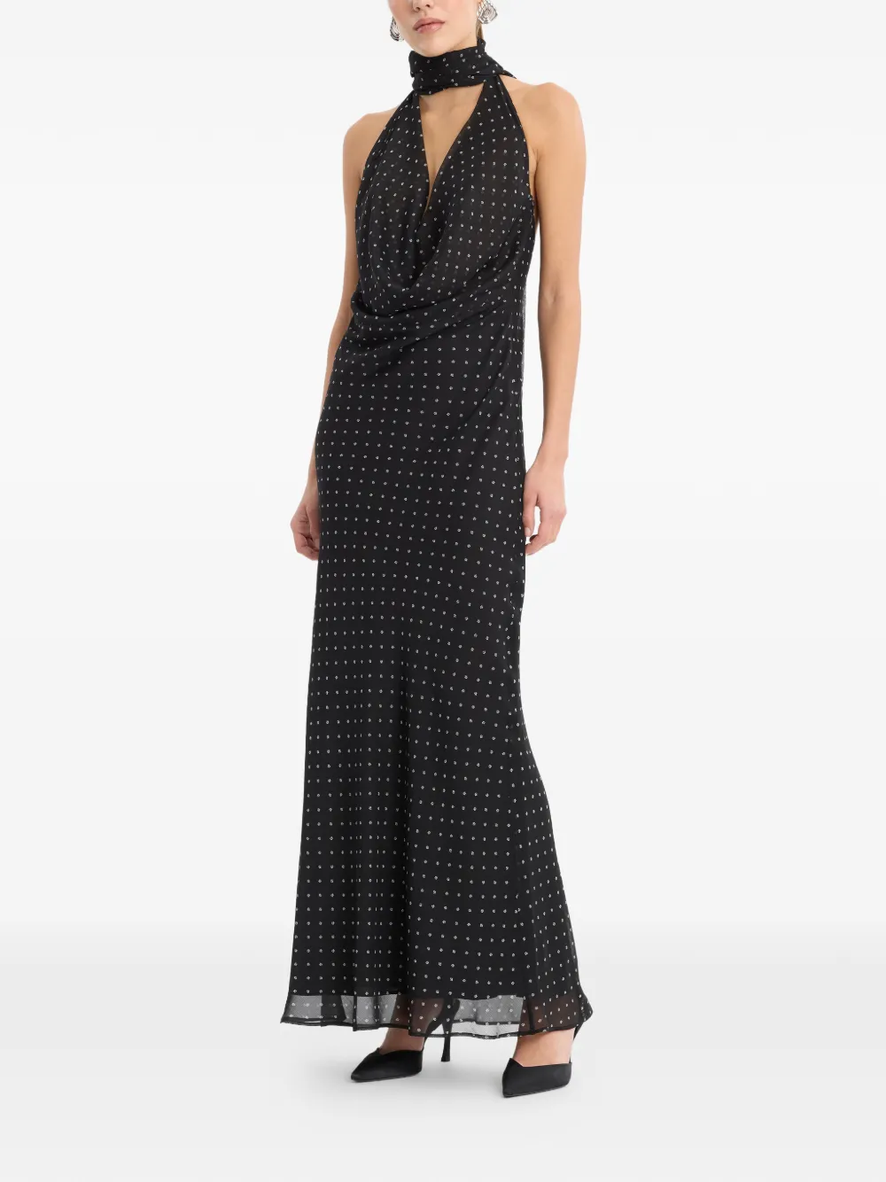 ROTATE BIRGER CHRISTENSEN Chiffon jurk met halternek Zwart
