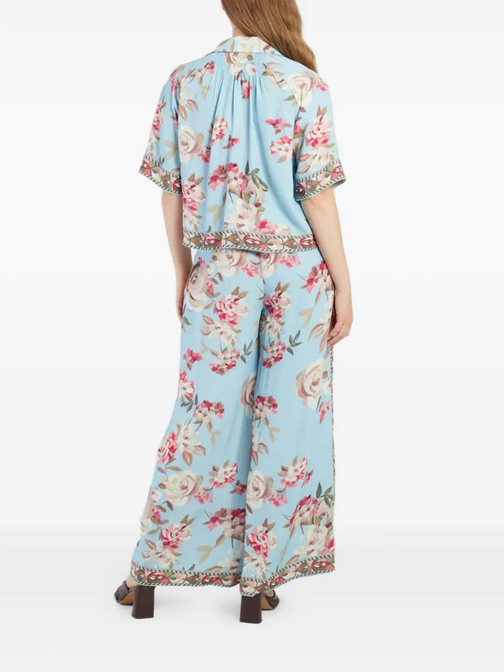  Derhy Wide-leg Floral-print Trousers - Blue 