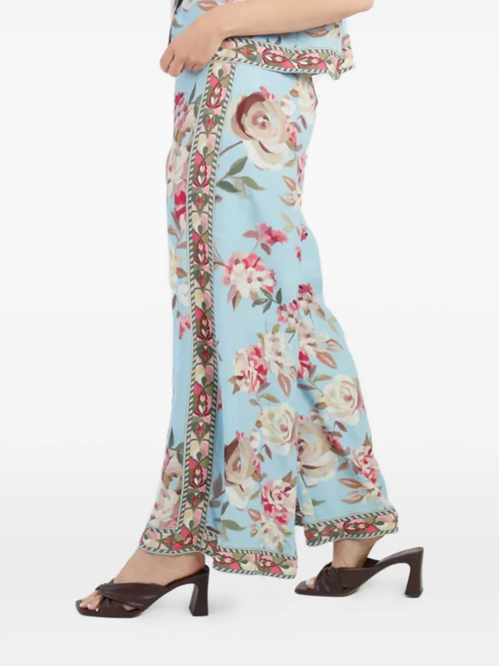  Derhy Wide-leg Floral-print Trousers - Blue 