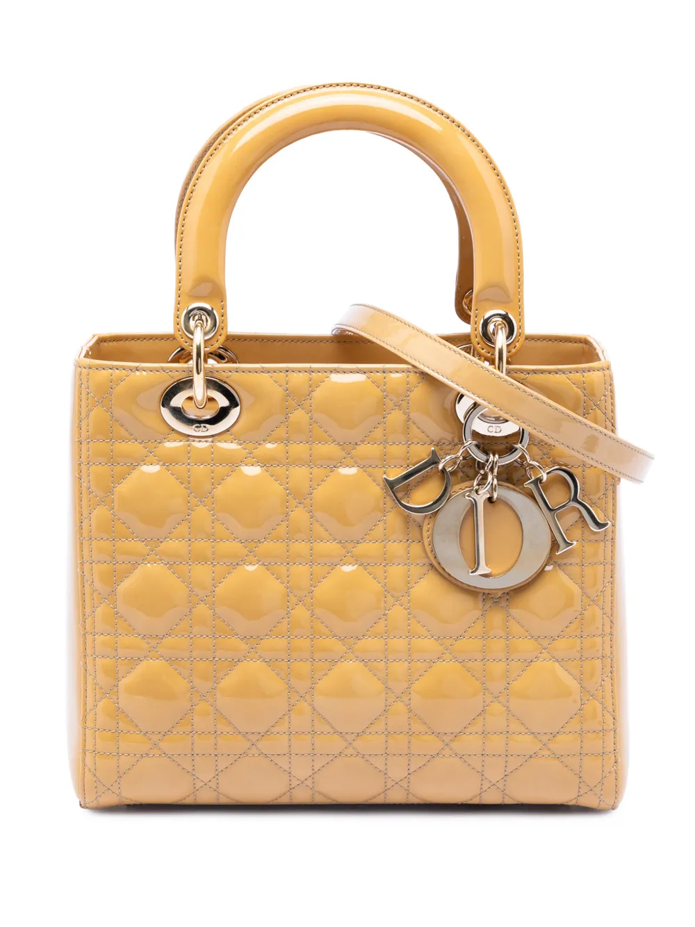 Christian Dior Pre-Owned 2012 Medium Patent Cannage Lady Dior satchel - Marrone