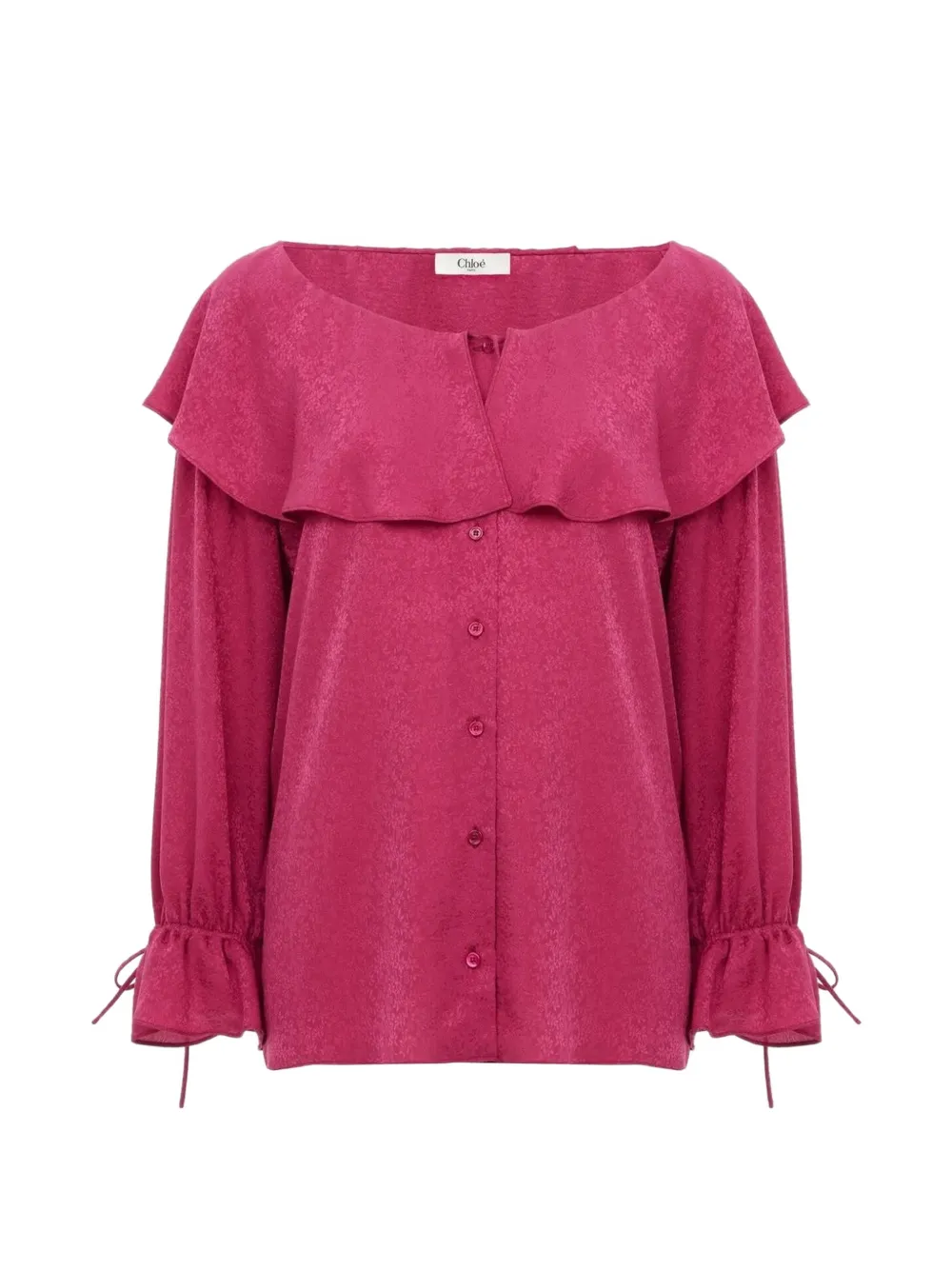 Chloé round-nek ruffled silk blouse - Rosa
