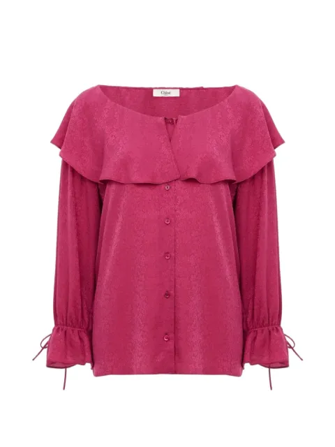 Chloé blusa de seda con volantes y cuello redondo