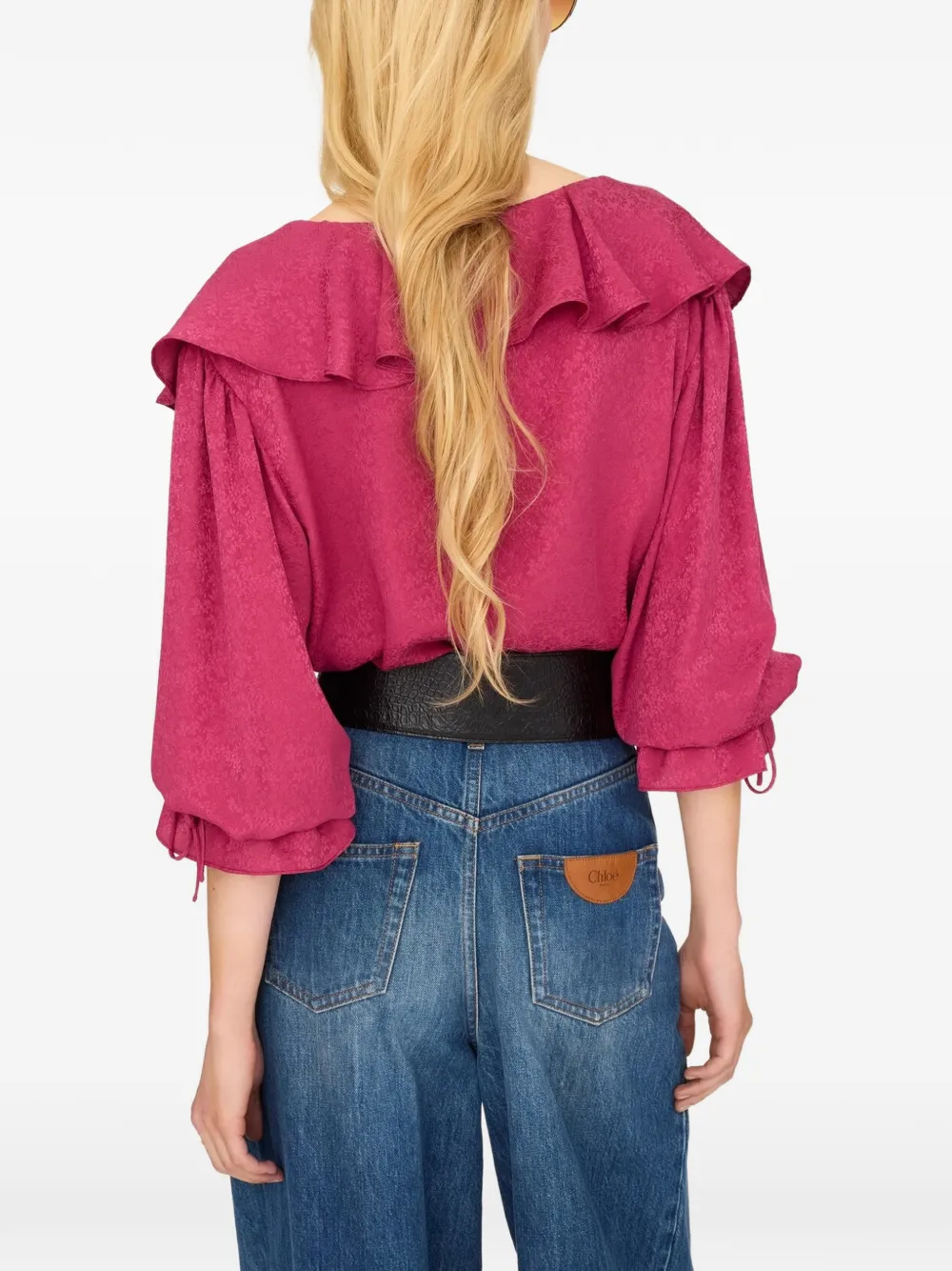 Chloé Zijden blouse met ronde hals en ruches Roze