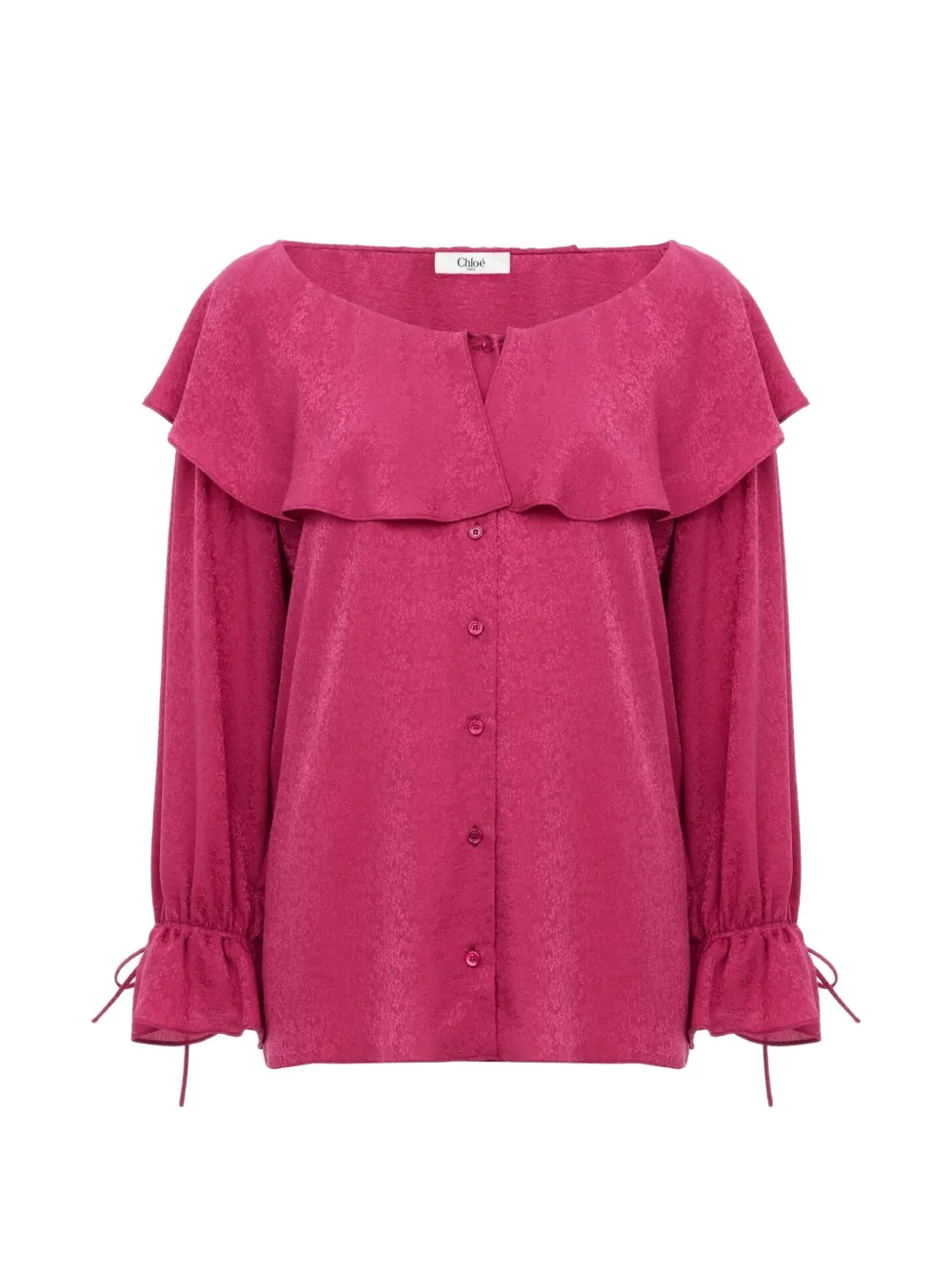 Chloé round-nek ruffled silk blouse - Rosa