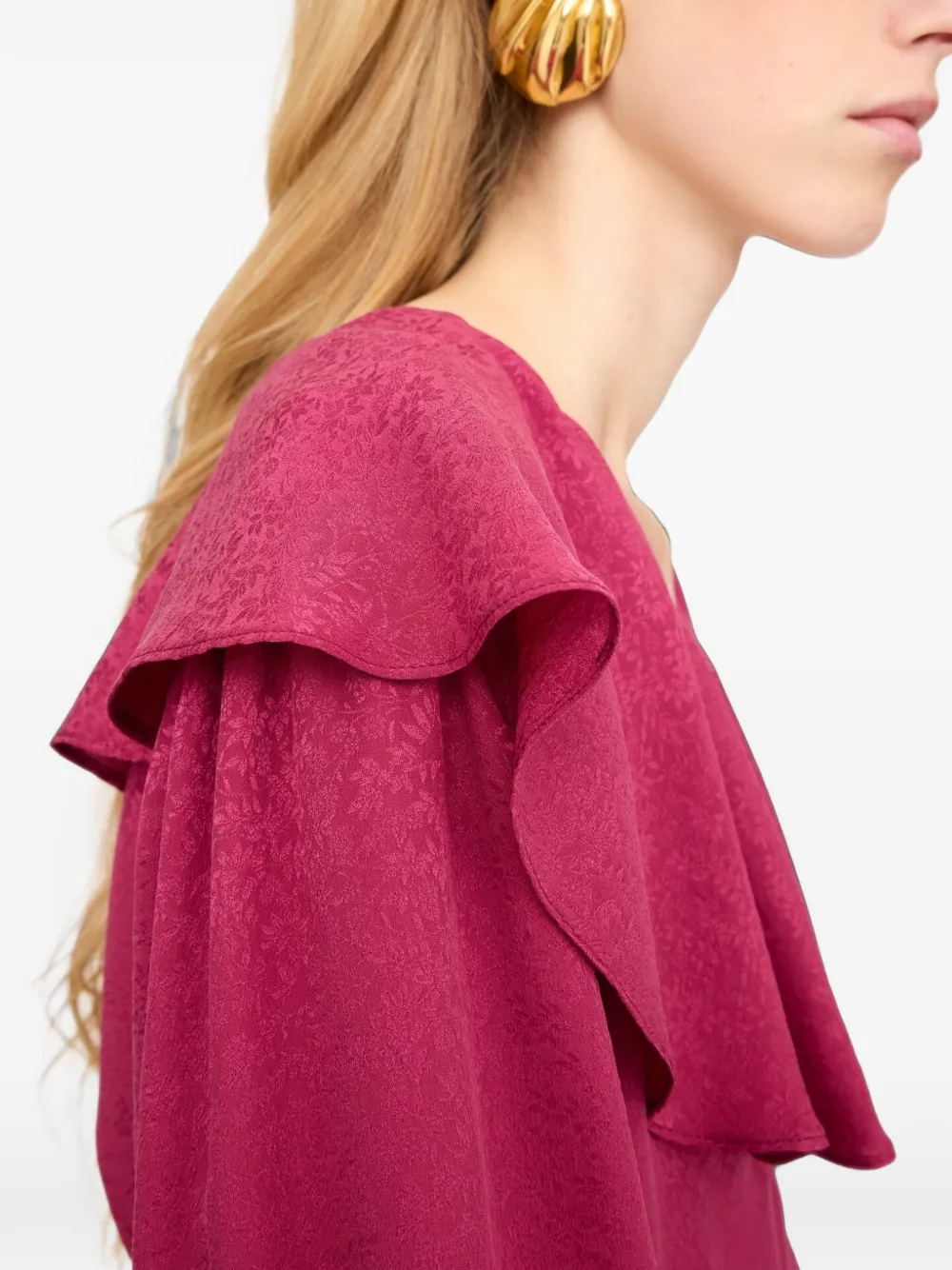 Chloé Zijden blouse met ronde hals en ruches Roze
