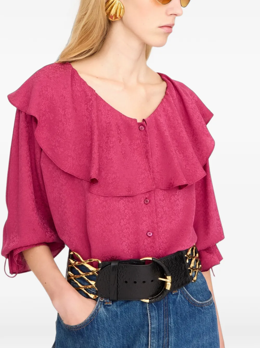 Chloé Zijden blouse met ronde hals en ruches Roze