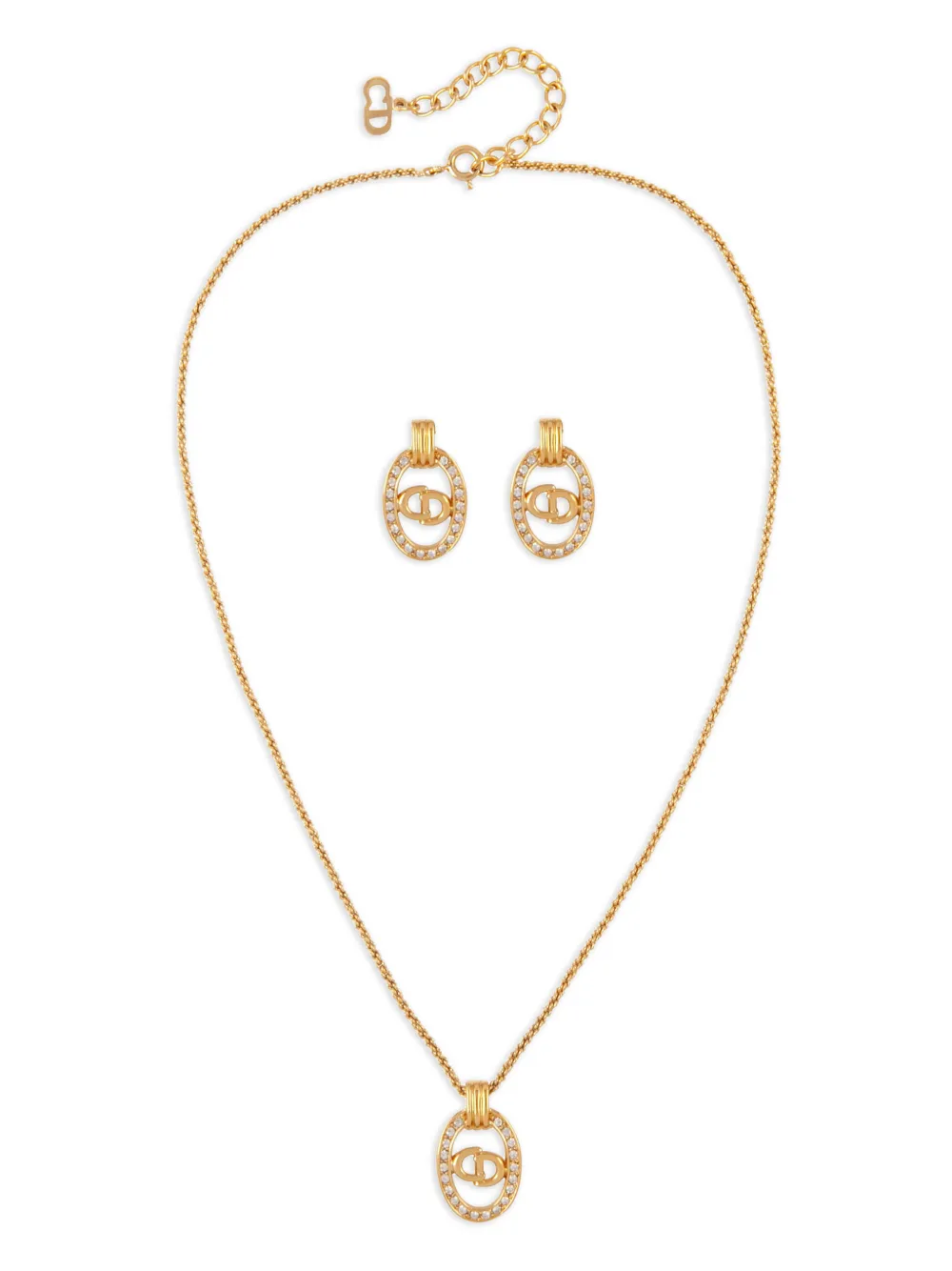 Christian Dior Pre-Owned 1980s Swarovski-crystals clip-on earrings and necklace set - Oro