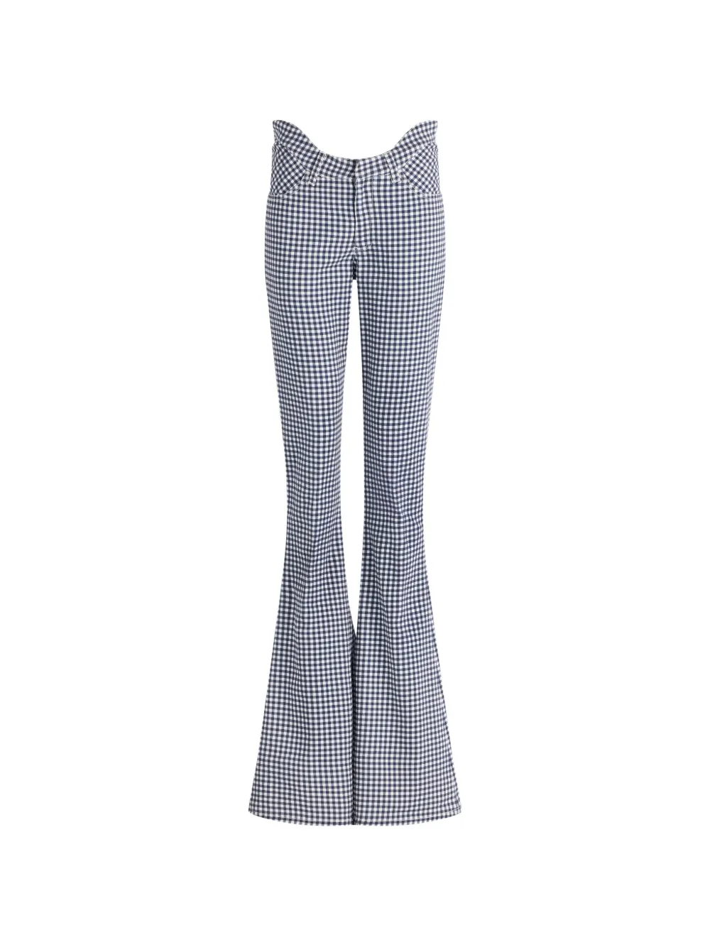 Jean Paul Gaultier curved gingham flared trousers - Blu