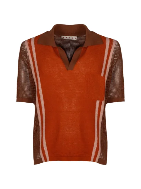 Marni stripe-detail mesh-knit polo-collar T-shirt